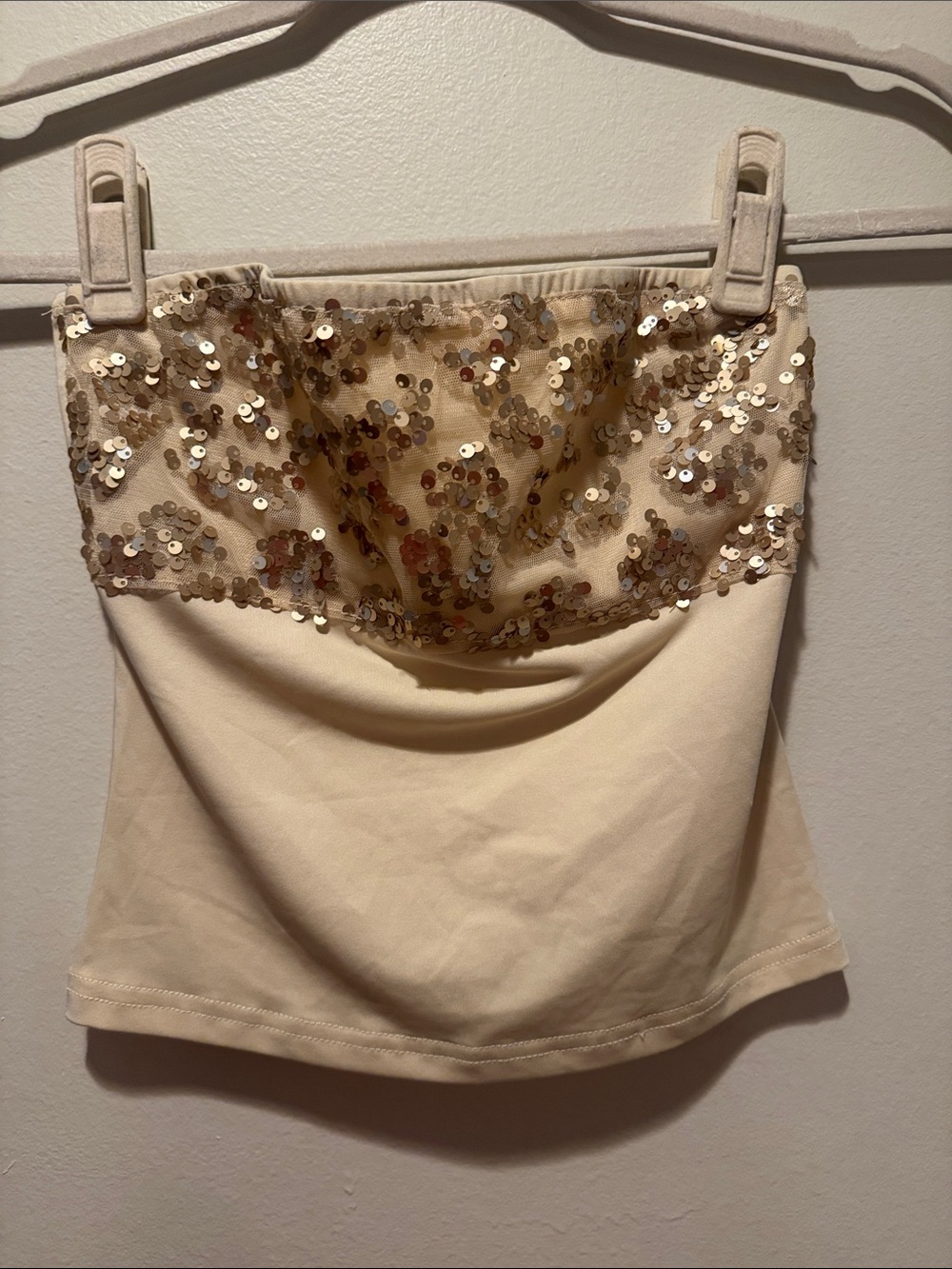 SHEIN Cream Sequin Strapless Crop Top
